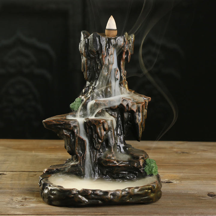 Brûleur d'encens à refoulement en cascade Buddha Stones et porte-encens en forme de tour de montagne