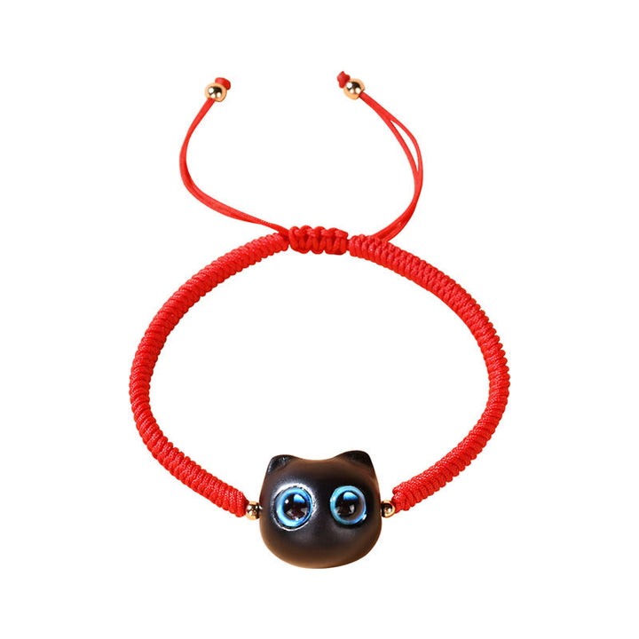 Bracelet tressé en bois d'ébène avec tête de chat et Buddha Stones - image 13