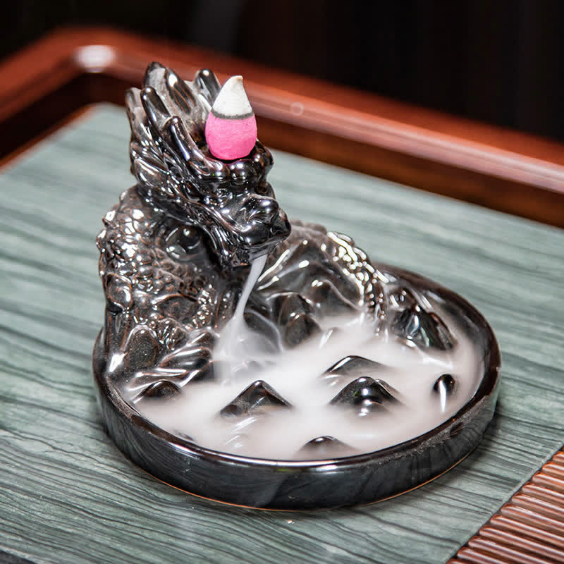 Brûleur d'encens à reflux en céramique à motif de dragon