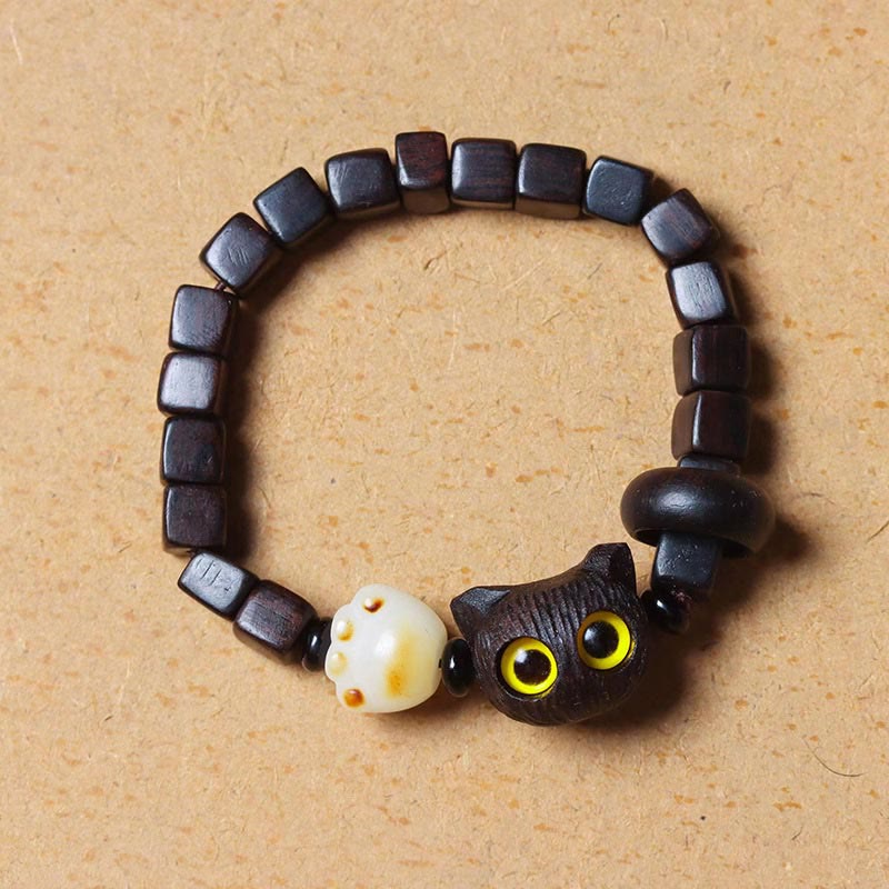 Bracelet calme en perles carrées en bois d'ébène et Buddha Stones en forme de patte de chat mignon - image 2