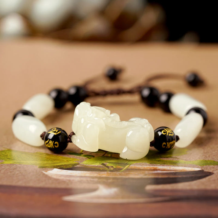 Bracelet en fil de jade blanc naturel Hetian PiXiu Buddha Stones