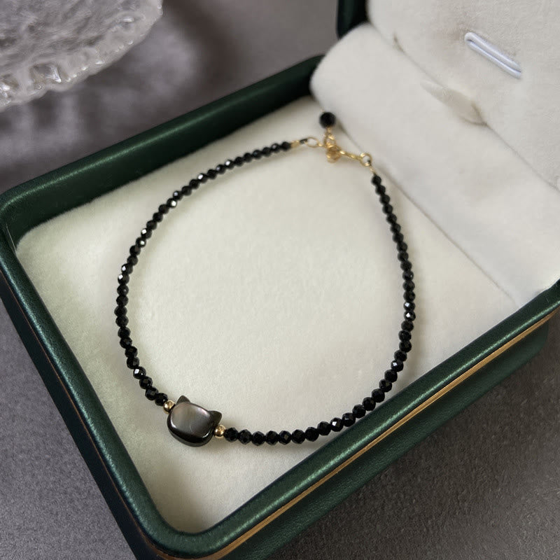Bracelet de guérison en pierre tridacna avec spinelle noire et cristal blanc plaqué or 14 carats de Buddha Stones - image 2