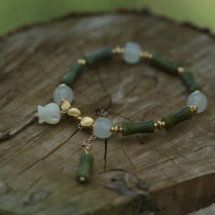 Bracelet de richesse en jade et bambou vert Buddha Stones