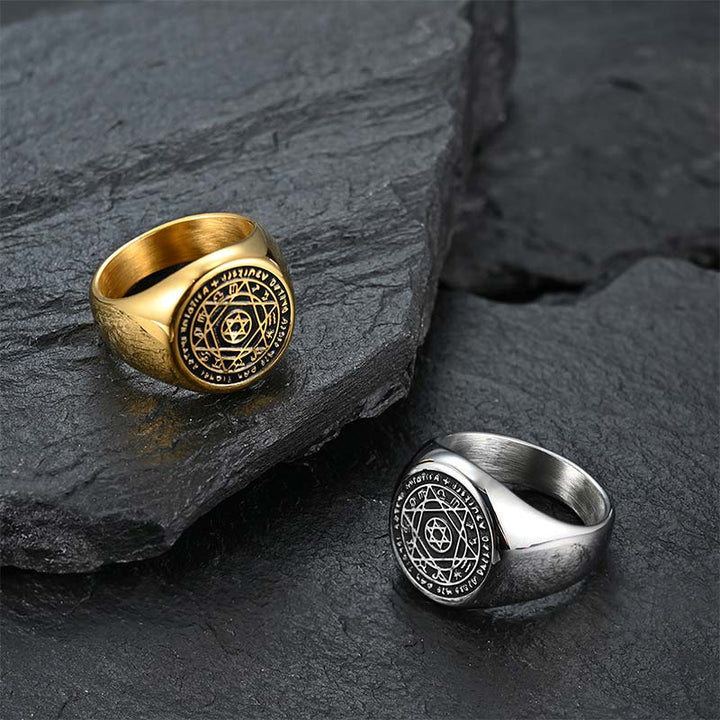 Bague de protection étoile de David avec les 12 constellations du zodiaque de Buddha Stones
