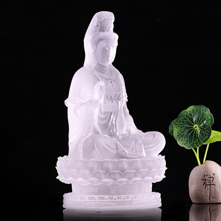 Buddha Stones Kwan Yin Avalokitesvara Figurine faite à la main Pièce d'art en cristal Liuli Statue de richesse Décoration d'offrande pour la maison - image 5
