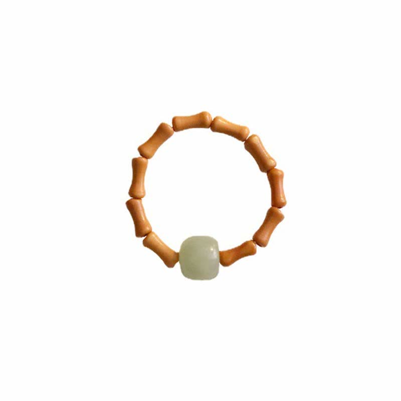 Bague porte-bonheur en bambou et perles de jade Hetian