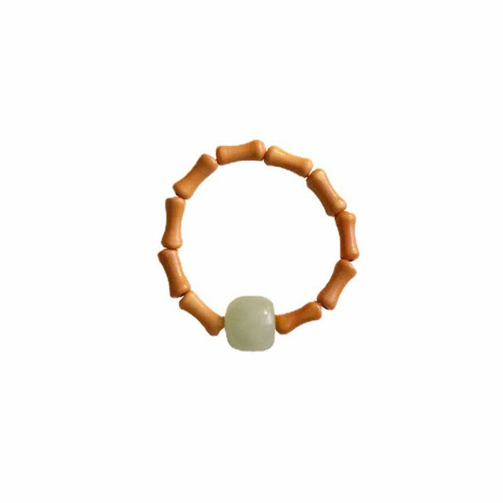 Bague porte-bonheur en bambou et perles de jade Hetian