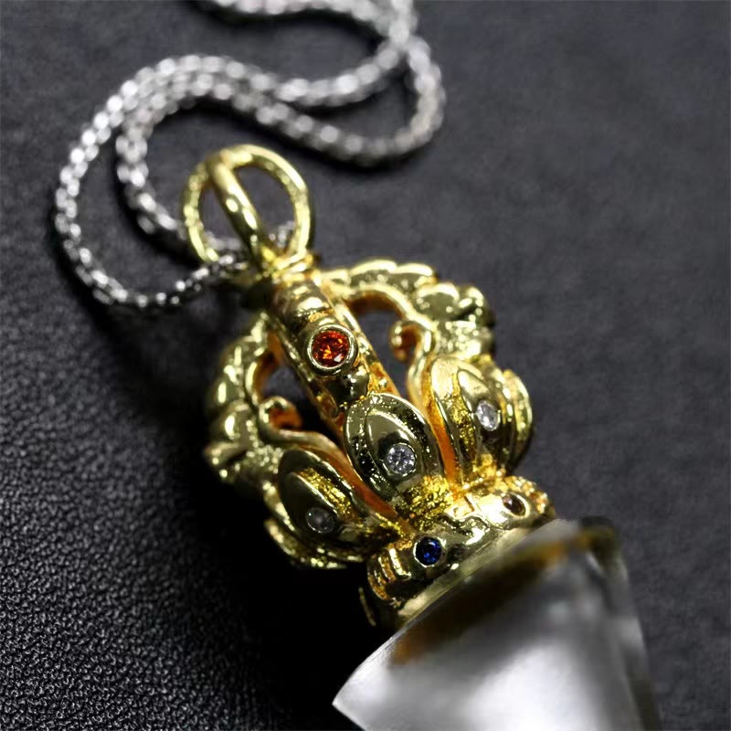 Collier pendentif en cristal de force Lotus Liuli à 4 griffes avec Buddha Stones tibétaines Dorje Vajra