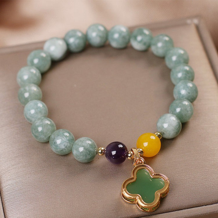 Bracelet porte-bonheur en jade et trèfle à quatre feuilles avec Buddha Stones