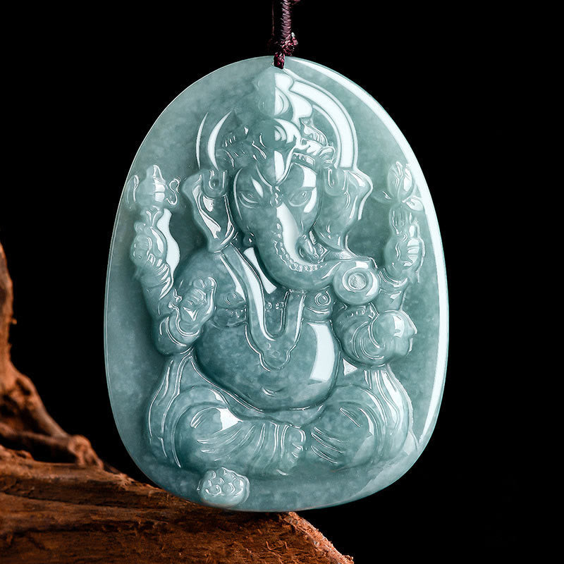 Collier pendentif amulette de protection de l'éléphant Ganesh Ganpati en jade naturel avec Buddha Stones - GANESH (Protection ♥ Réflexion) - image 1