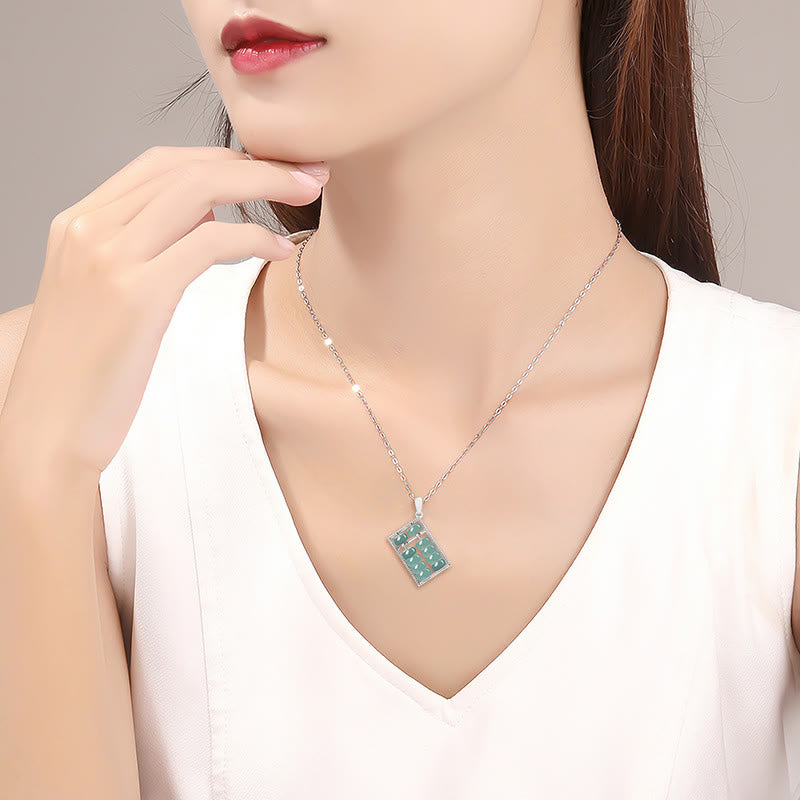 Collier pendentif en argent sterling 925 avec Buddha Stones et jade naturel à motif boulier