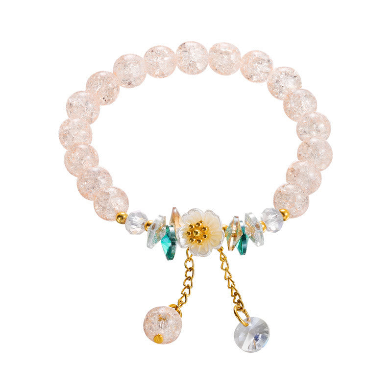 Bracelet en perles de verre à breloques en forme de fleur Buddha Stones au design simple