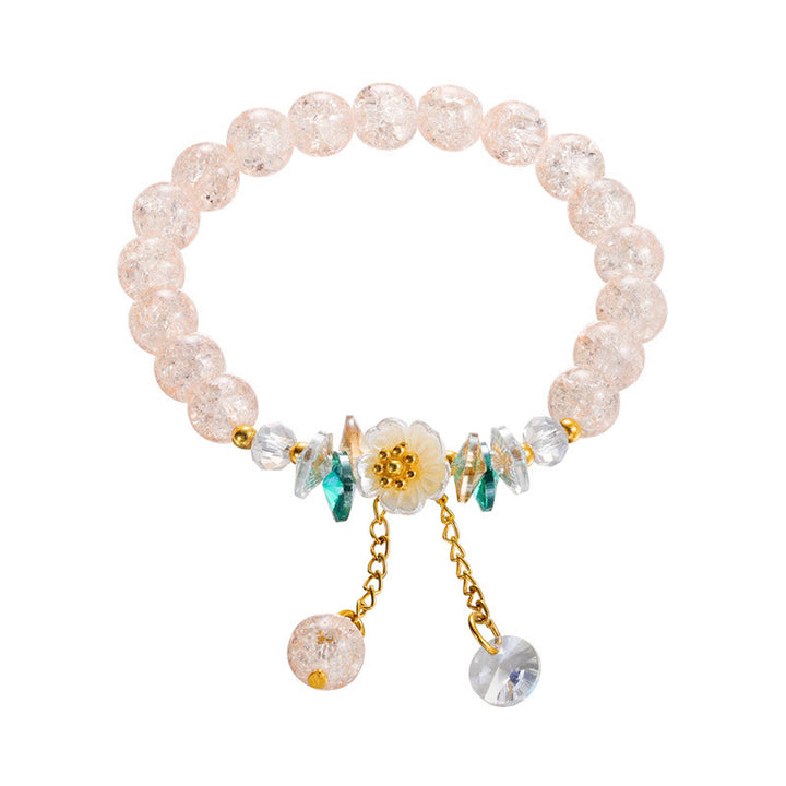 Bracelet en perles de verre à breloques en forme de fleur Buddha Stones au design simple