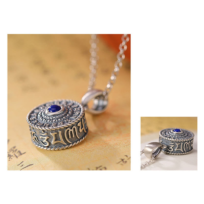 Collier pendentif en argent sterling 925 Buddha Stones , motif Om Mani Padme Hum, lazurite et lapis-lazuli, symbole d'amour et de paix. - image 6