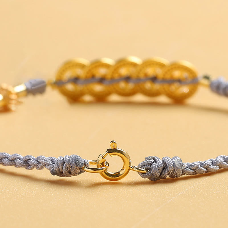 Bracelet tressé en corde bleue avec perles et arbre de fortune en cuivre et Buddha Stones
