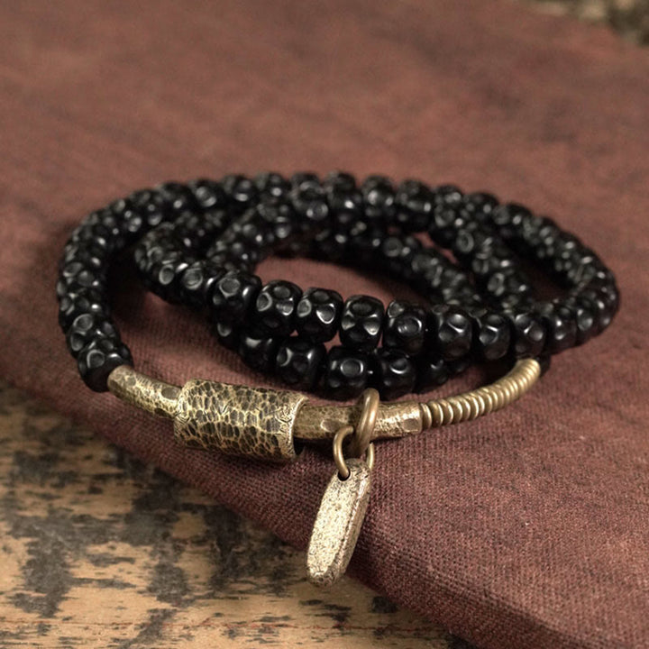 Bracelet triple tour en cuivre et coquille de noix de coco rétro Buddha Stones