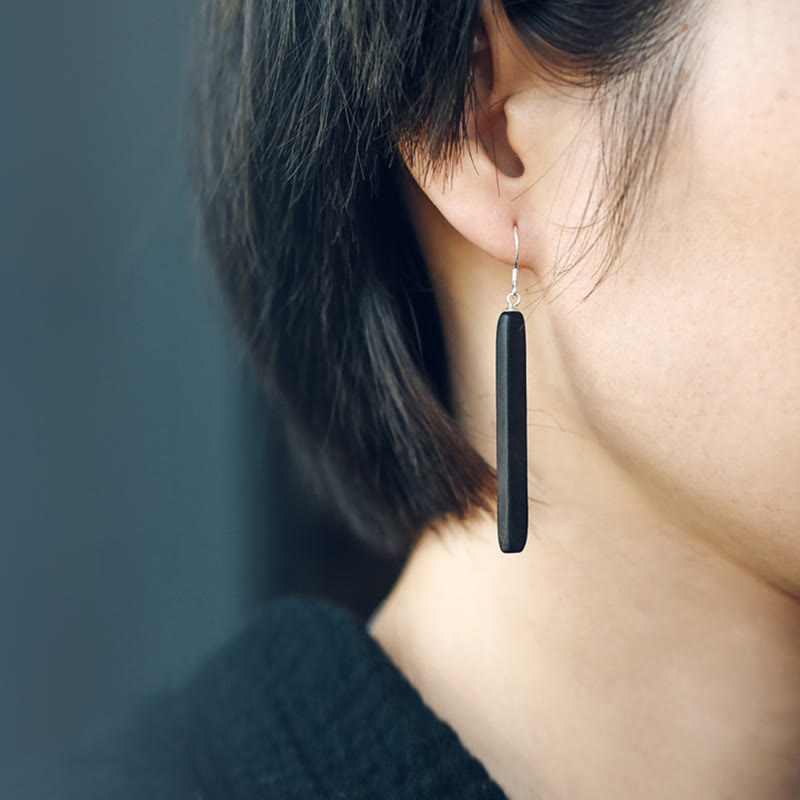 Boucles d'oreilles pendantes en argent sterling 925 avec Buddha Stones et texture en bois d'ébène - image 5