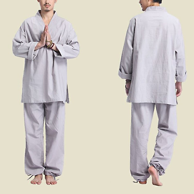 Ensemble de vêtements de yoga pour homme Buddha Stones, méditation, prière, col en V, coton et lin, pratique spirituelle zen - image 12