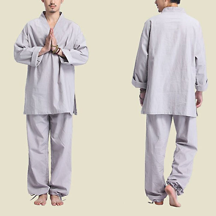 Ensemble de vêtements de yoga pour homme Buddha Stones, méditation, prière, col en V, coton et lin, pratique spirituelle zen - image 12