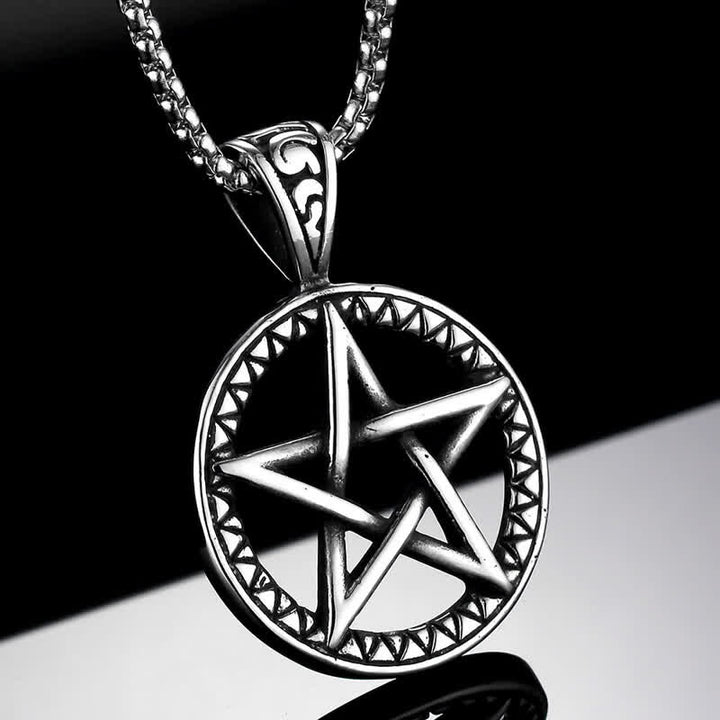 Collier pendentif d'équilibre en acier titane pentagramme