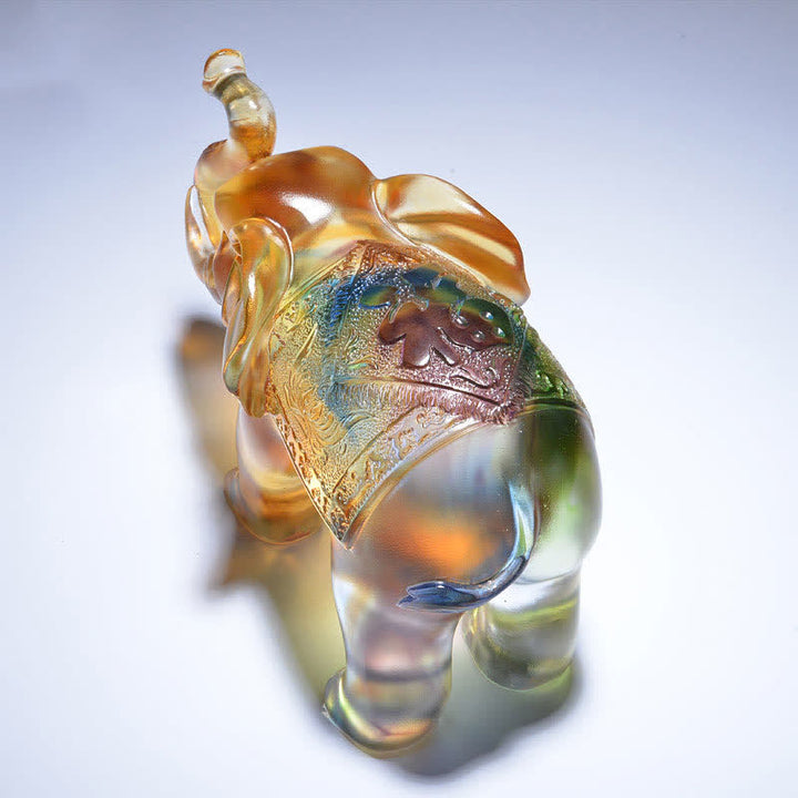 Pièce d'art en cristal d'éléphant de Liuli faite à la main Sagesse Richesse Décoration de la maison