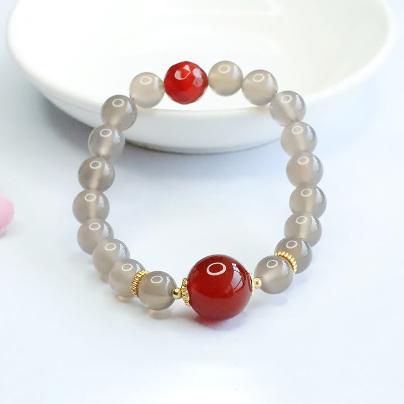 Bracelet Harmonie Agate Rouge Calcédoine Grise Naturelle Buddha Stones