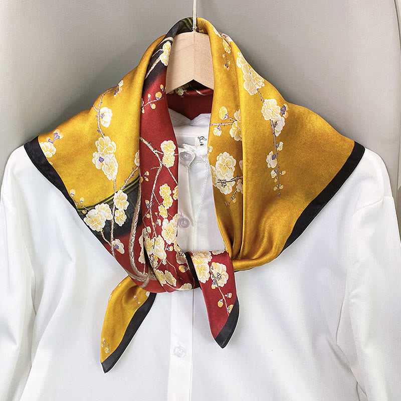 Foulard pour cheveux en soie de mûrier 100 % Buddha Stones et scène pastorale en montgolfière