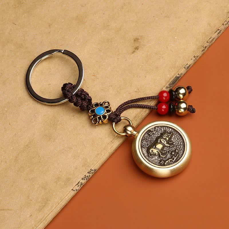 Porte-clés avec 12 bénédictions du zodiaque chinois pour la richesse et la fortune