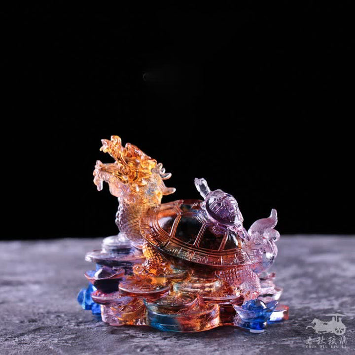 Buddha Stones Feng Shui Dragon Tortue Pièces de monnaie en cristal Liuli fait à la main Pièce d'art porte-bonheur Décoration de bureau à domicile