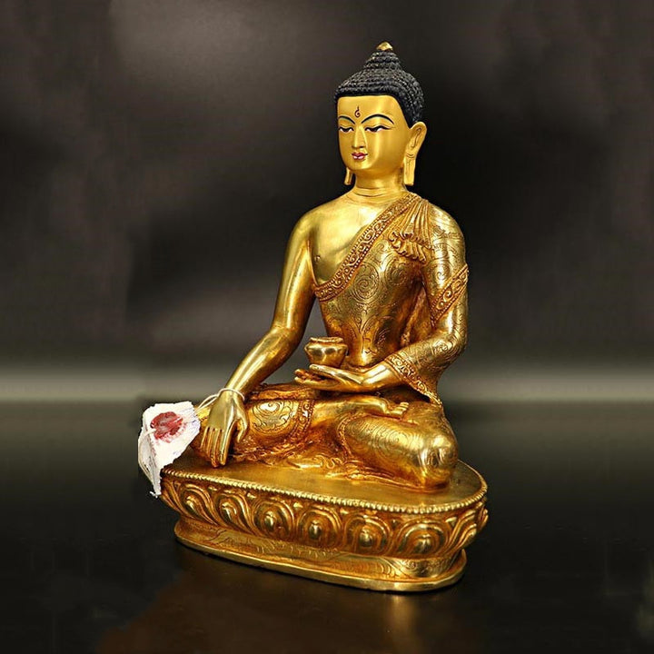 Statue de Bouddha Shakyamuni en cuivre plaqué or pour décoration de la médecine et de la compassion