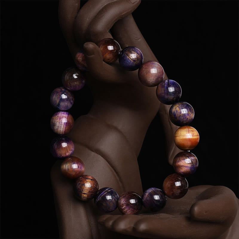 Bracelet de force de protection en œil de tigre violet naturel Buddha Stones