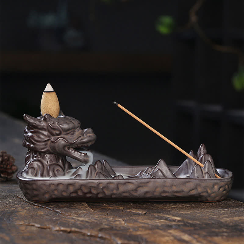 Brûleur d'encens en céramique Buddha Stones Dragon Mountain Strength Décoration