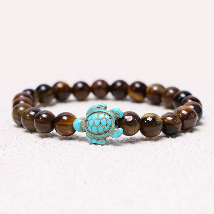 Bracelet de bénédiction en pierre naturelle de Buddha Stones avec tortue de mer turquoise