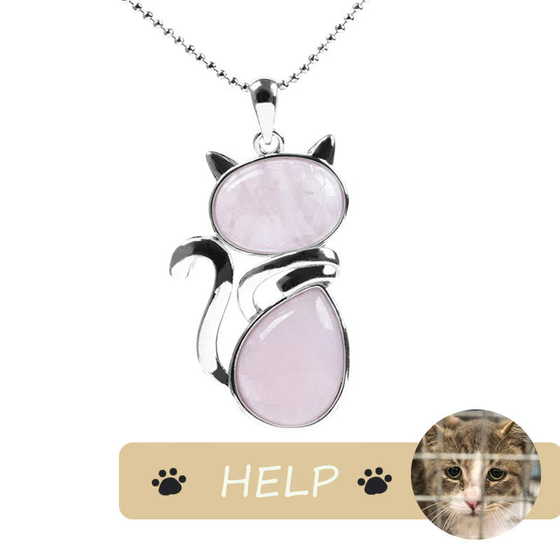 Collier avec pendentif en cristal naturel « Save A Cat » à motif de chat mignon pour protéger les chats - Quartz rose - image 8