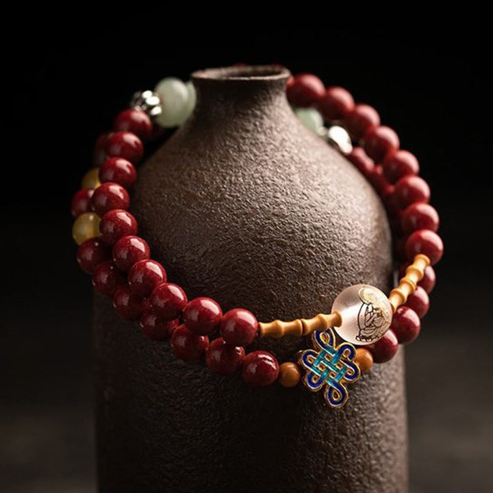Buddha Stones Zodiaque chinois Bouddha natal Agate rouge Petite feuille Bois de santal rouge Cinabre Amulette Bénédiction Double Bracelet enroulé