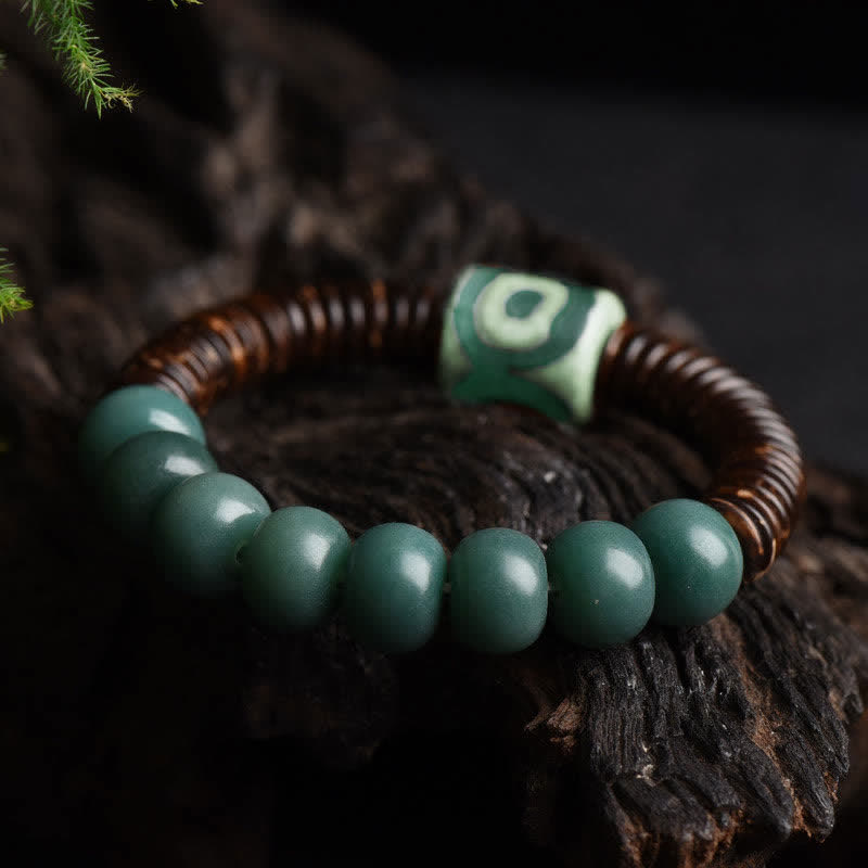 Bracelet tibétain en perles de graines Bodhi Dzi cyan en coquille de noix de coco pour éloigner les mauvais esprits