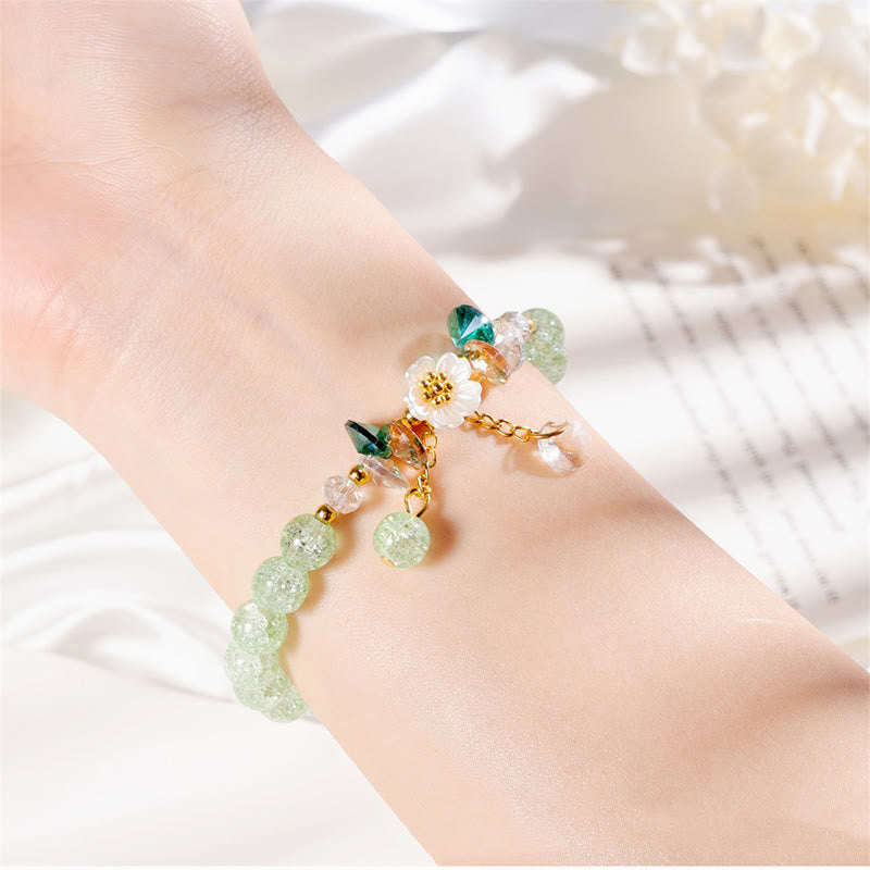 Bracelet en perles de verre à breloques en forme de fleur Buddha Stones au design simple