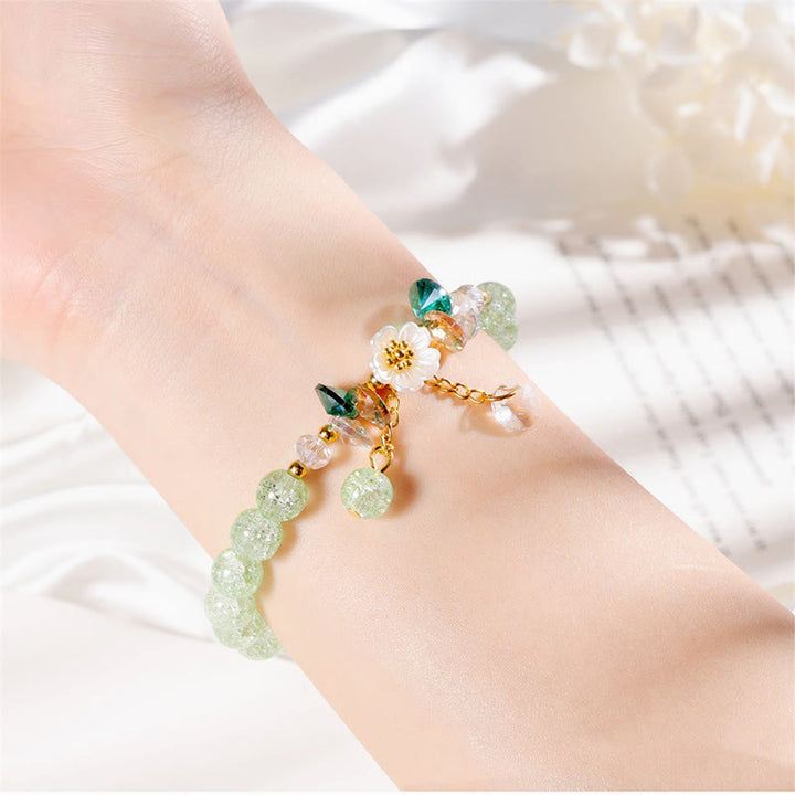 Bracelet en perles de verre à breloques en forme de fleur Buddha Stones au design simple