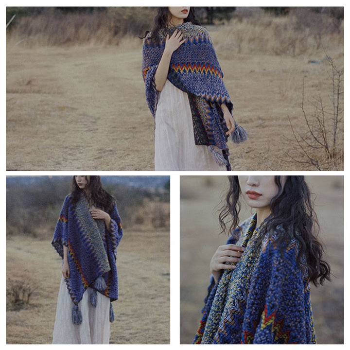 Buddha Stones, cape en tricot douce et chaude, écharpe à pompon tibétaine d'hiver - image 16