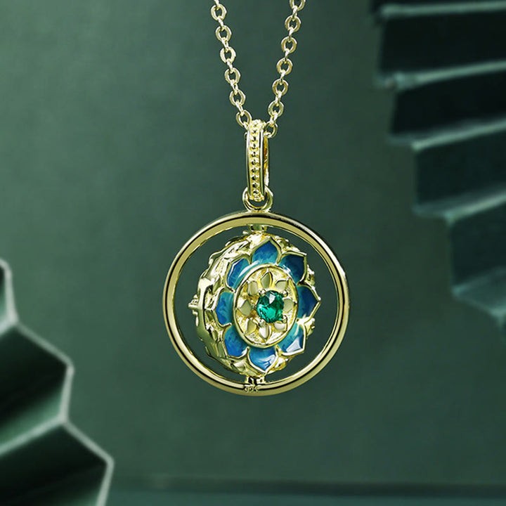 Collier pendentif rotatif en argent sterling 925 avec Buddha Stones et fleur de lotus en zircone