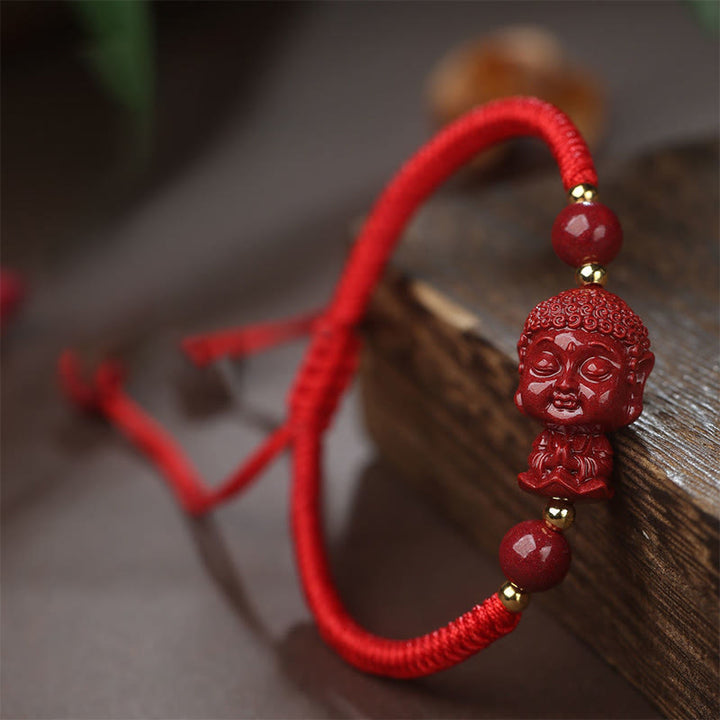 Bracelet en cordon avec amulette de bénédiction en cinabre et Buddha Stones du zodiaque chinois