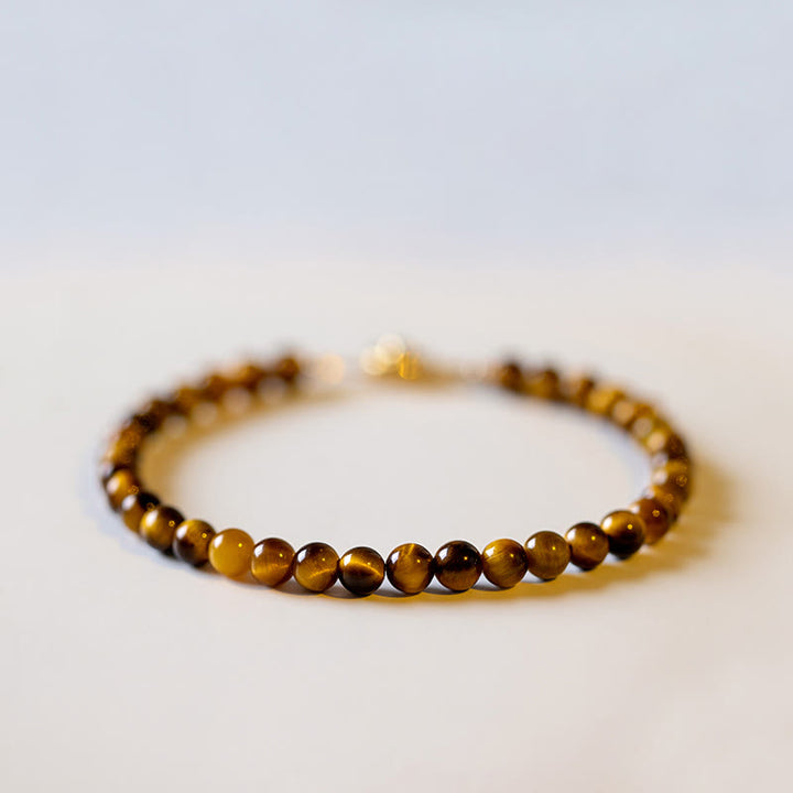 Bracelet de protection courageux en pierre naturelle œil de tigre plaqué or 14 carats de Buddha Stones