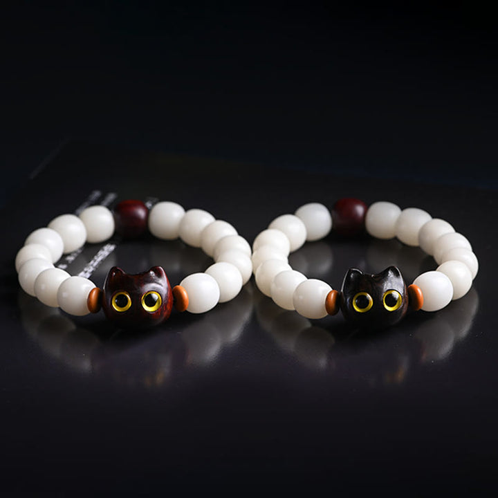 Bracelet de sagesse en Buddha Stones, graine de Bodhi naturelle, petite feuille, bois de santal rouge, bois d'ébène, joli chat porte-bonheur - image 19