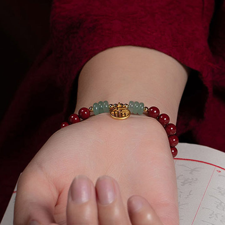 Bracelet porte-bonheur en aventurine verte et cinabre de Buddha Stones