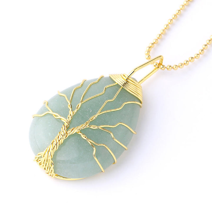 Collier pendentif en cristal de quartz naturel avec énergie de guérison de l'arbre de vie en Buddha Stones - Arbre d'or en aventurine verte - image 31
