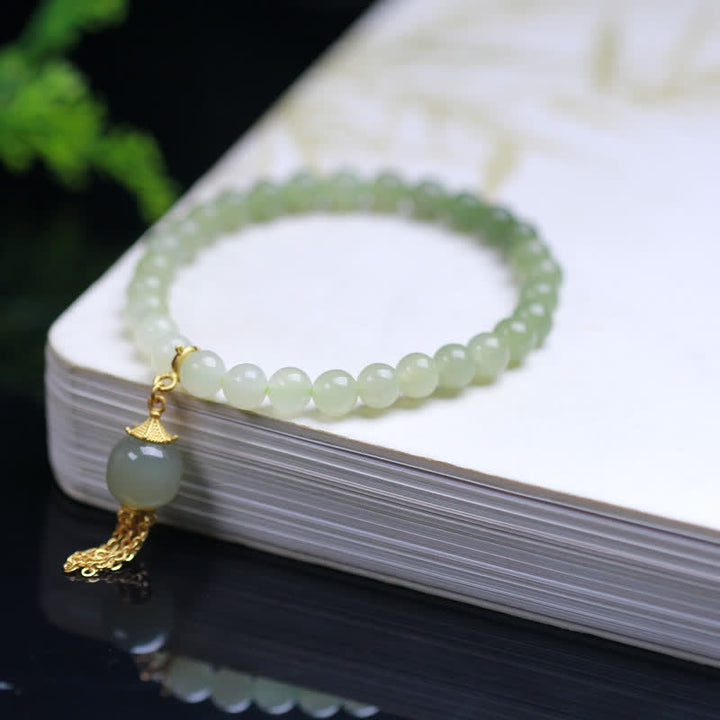 Bracelet porte-bonheur en argent sterling 925 avec perles de jade Hetian