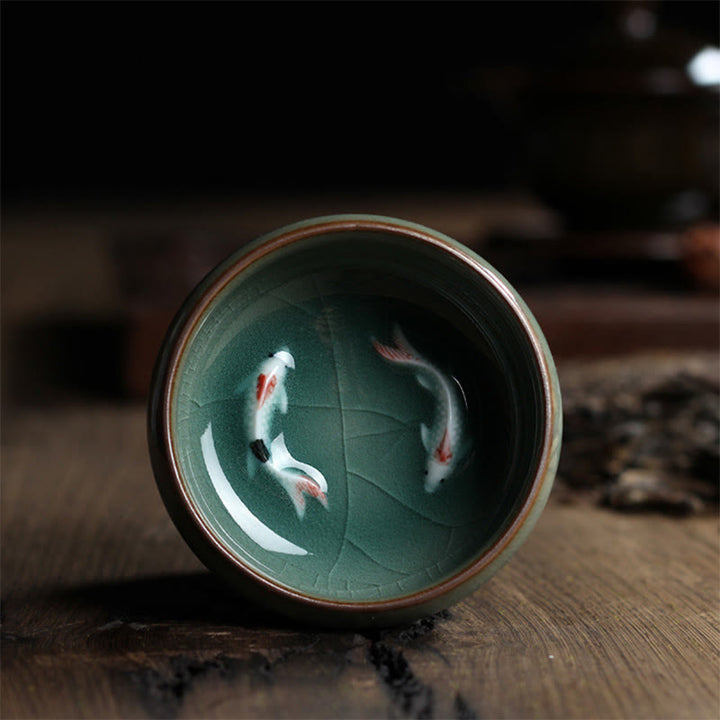Buddha Stones Poisson Koi Coloré Tasse à Thé en Céramique Tasse à Thé Kung Fu Bol - Poisson Koi Double Coloré 7,8 cm x 3,4 cm x 60 ml - image 0