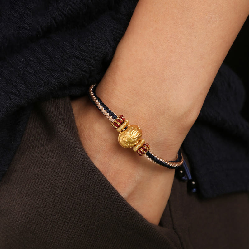 Bracelet tressé fait main en argent sterling 925 avec Buddha Stones et dragon porte-bonheur