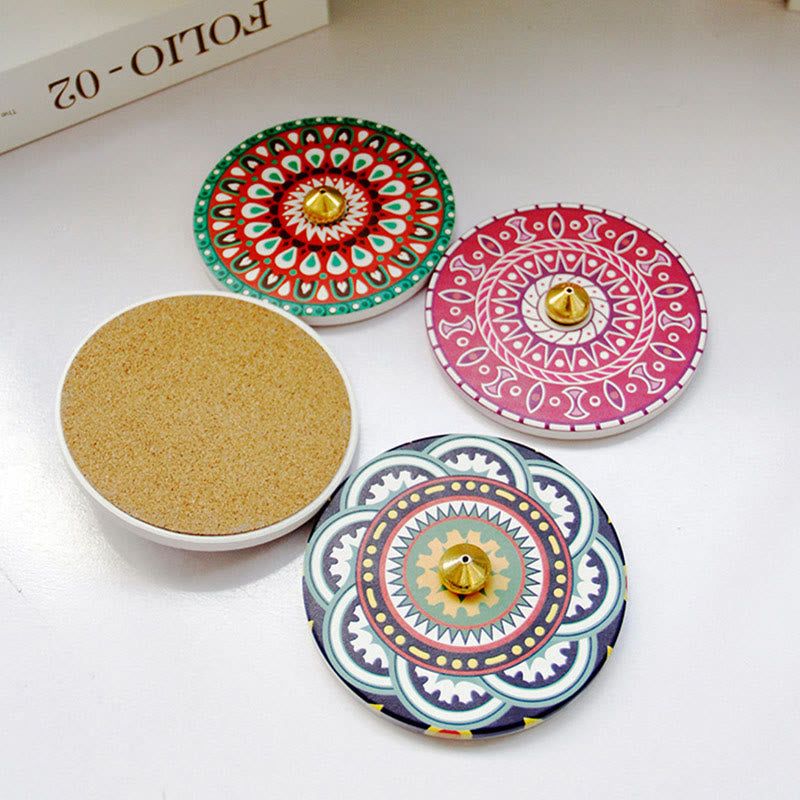 Brûleur d'encens en céramique avec bâton de bénédiction et Buddha Stones à motifs colorés