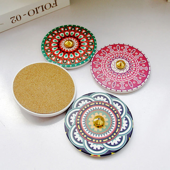 Brûleur d'encens en céramique avec bâton de bénédiction et Buddha Stones à motifs colorés
